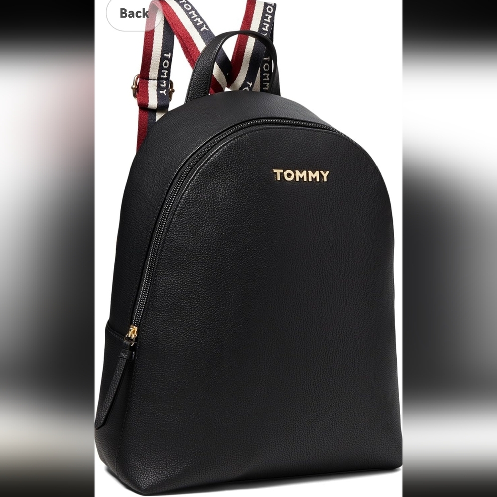 Tommy Hilfiger Women's Leather Black Backpack with Gold Accents